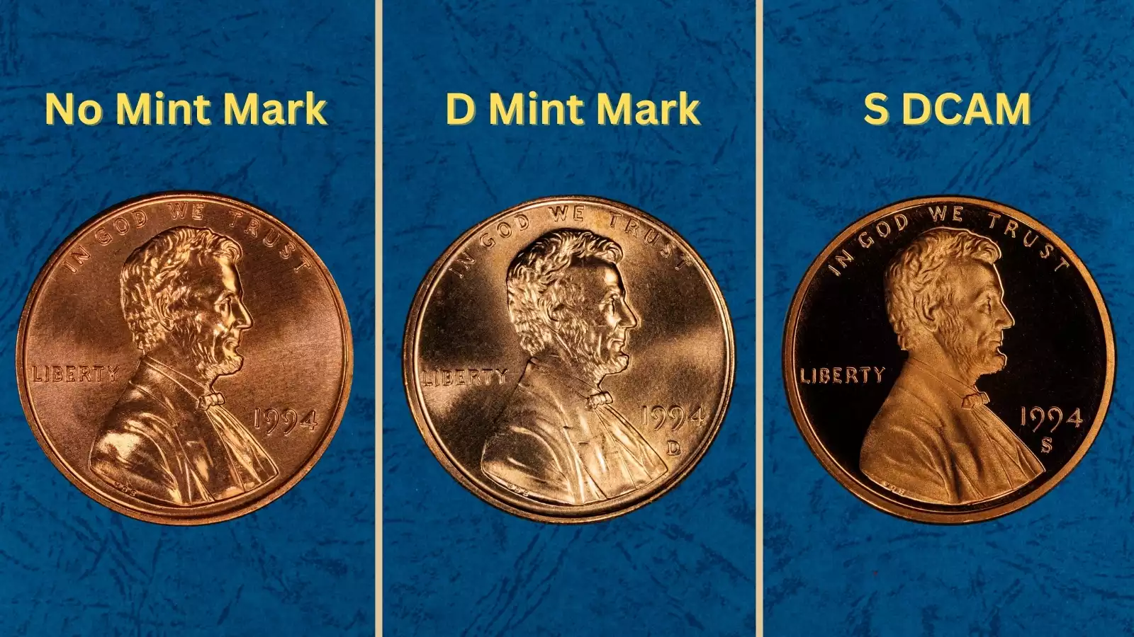 1994 Lincoln cent mintage data — coins from Philadelphia, Denver, and San Francisco mints shown together